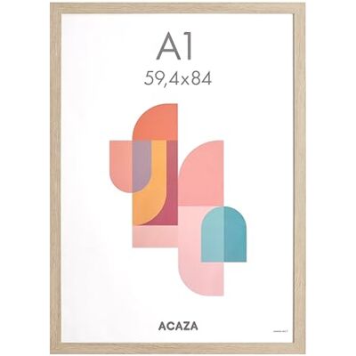 ACAZA Fotolijst, 59 x 84 cm, A1, mdf-hout en acrylglas, voor foto's, posters en puzzels, wanddecoratie, portret en landschap, licht eiken ACAZA Fotolijst, 59 x 84 cm, A1, mdf-hout en acrylglas, voor foto's, posters en puzzels, wanddecoratie, portret en landschap, licht eiken