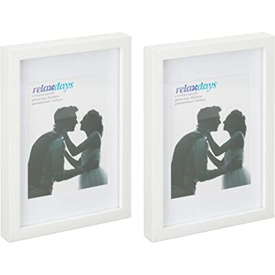 Relaxdays Set van 2 fotolijsten 20 x 30 cm met passe-partout, staand en liggend formaat voor wandmontage en verticale montage, wit Relaxdays Set van 2 fotolijsten 20 x 30 cm met passe-partout, staand en liggend formaat voor wandmontage en verticale montage, wit