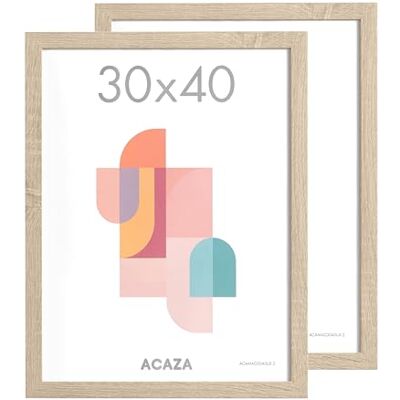 ACAZA Set van 2 fotolijsten, 30 x 40 cm, MDF-hout en acrylglas, voor foto's, posters en puzzels, wanddecoratie, portret en landschap, licht eiken ACAZA Set van 2 fotolijsten, 30 x 40 cm, MDF-hout en acrylglas, voor foto's, posters en puzzels, wanddecoratie, portret en landschap, licht eiken