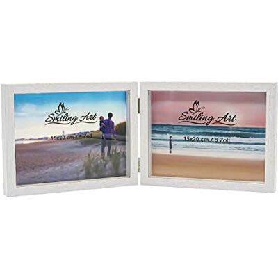ART Dubbele fotolijst 15 x 20 cm van MDF-hout met glas opvouwbare fotolijst voor 2 foto's om neer te zetten met diepte-effect liggend formaat (wit, liggend formaat, 2 x 15 x 20 cm) ART Dubbele fotolijst 15 x 20 cm van MDF-hout met glas opvouwbare fotolijst voor 2 foto's om neer te zetten met diepte-effect liggend formaat (wit, liggend formaat, 2 x 15 x 20 cm)