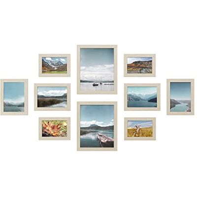 SONGMICS 10 stuks fotolijsten, 2 fotolijsten 20 x 25 cm, vier 13 x 18 cm, vier 10 x 15 cm, kunststof voorkant, MDF natuurbeige RPF310N02 SONGMICS 10 stuks fotolijsten, 2 fotolijsten 20 x 25 cm, vier 13 x 18 cm, vier 10 x 15 cm, kunststof voorkant, MDF natuurbeige RPF310N02