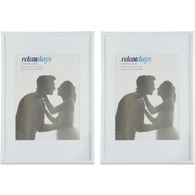 Relaxdays Set van 2 fotolijsten DIN A4, passe-partout 15x20 cm, glas, fotolijst om neer te zetten of op te hangen, wit Relaxdays Set van 2 fotolijsten DIN A4, passe-partout 15x20 cm, glas, fotolijst om neer te zetten of op te hangen, wit