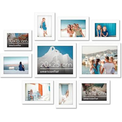 Americanflat Set van 10 fotolijsten, meerdere fotolijsten met twee 20 x 25 cm, vier 13 x 18 cm en vier 10 x 15 cm, wanddecoratie en collages met schokbestendig glas, wit Americanflat Set van 10 fotolijsten, meerdere fotolijsten met twee 20 x 25 cm, vier 13 x 18 cm en vier 10 x 15 cm, wanddecoratie en collages met schokbestendig glas, wit