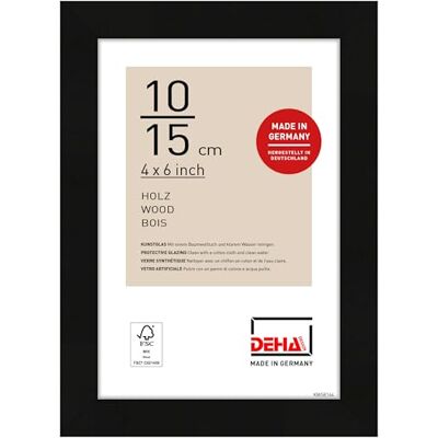 DEHA Design Fotolijst 10 x 15 cm, hout, zwart, fotolijst voor staand en liggend formaat, kunstglas, fontana DEHA Design Fotolijst 10 x 15 cm, hout, zwart, fotolijst voor staand en liggend formaat, kunstglas, fontana