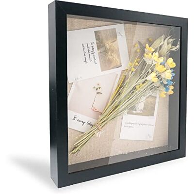 GraduationMall Zwart diep 3D-frame met glas, 28 x 28 cm, schaduwboxframe met linnen achterkant, ideaal voor herinneringen/foto's/bloemen/medailles GraduationMall Zwart diep 3D-frame met glas, 28 x 28 cm, schaduwboxframe met linnen achterkant, ideaal voor herinneringen/foto's/bloemen/medailles