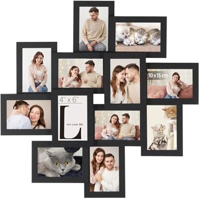 SONGMICS Fotolijst voor foto's van 10 x 15 cm, wandfotokader voor 12 foto's, transparante glasbescherming, voor montage, zwart RPF22BK SONGMICS Fotolijst voor foto's van 10 x 15 cm, wandfotokader voor 12 foto's, transparante glasbescherming, voor montage, zwart RPF22BK