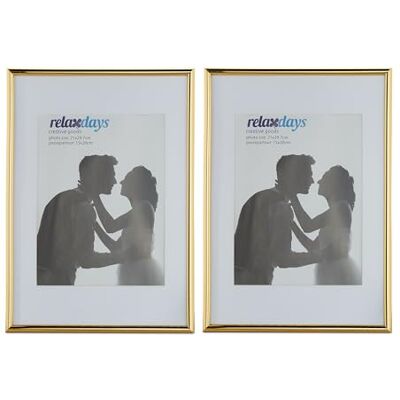 Relaxdays Set van 2 fotolijsten DIN A4 met passe-partout 15 x 20 cm en glasplaat goud Relaxdays Set van 2 fotolijsten DIN A4 met passe-partout 15 x 20 cm en glasplaat goud
