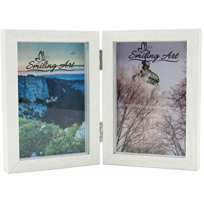 ART Dubbele lijst 10 x 15 cm MDF met glas Inklapbare fotolijst voor 2 foto's om neer te zetten met diepte-effect staand formaat (wit, staand formaat, 2 x 10 x 15 cm) ART Dubbele lijst 10 x 15 cm MDF met glas Inklapbare fotolijst voor 2 foto's om neer te zetten met diepte-effect staand formaat (wit, staand formaat, 2 x 10 x 15 cm)