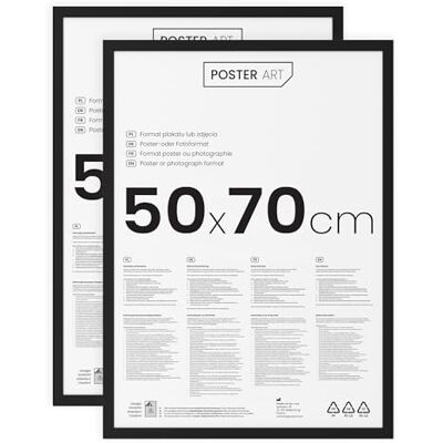 Fotolijst 50 x 70 cm, van MDF en acrylglas, verticale of horizontale bevestiging, ideaal voor foto, poster of puzzel, 1000 stukjes, zwarte lijst, 2 stuks Fotolijst 50 x 70 cm, van MDF en acrylglas, verticale of horizontale bevestiging, ideaal voor foto, poster of puzzel, 1000 stukjes, zwarte lijst, 2 stuks