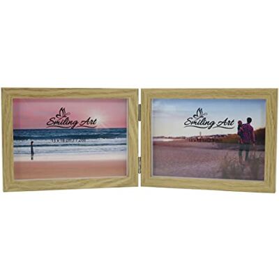 ART Dubbele fotolijst van mdf-hout met glas, opvouwbaar, voor 2 foto's, beige, landschap, 2 x 13 x 18 cm ART Dubbele fotolijst van mdf-hout met glas, opvouwbaar, voor 2 foto's, beige, landschap, 2 x 13 x 18 cm