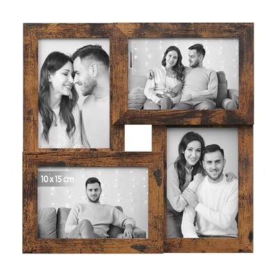 SONGMICS Fotolijst, voor 4 foto's, fotoformaat 10 x 15 cm, fotogalerij, glasplaat, rustiek bruin RPF025X01 en MDF et Verre, Mural ou à Poser, Pour Salon et Bureau, Rustiek bruin et Verre clair, Collection KAVI RPF025X01 SONGMICS Fotolijst, voor 4 foto's, fotoformaat 10 x 15 cm, fotogalerij, glasplaat, rustiek bruin RPF025X01 en MDF et Verre, Mural ou à Poser, Pour Salon et Bureau, Rustiek bruin et Verre clair, Collection KAVI RPF025X01