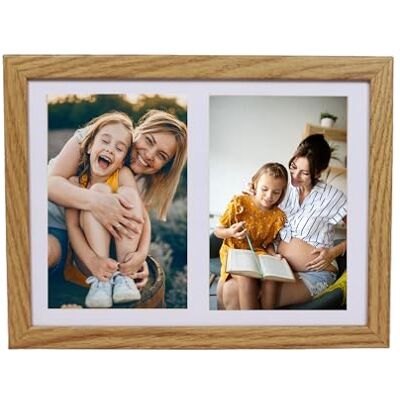Fotolijst 17 x 23 cm voor twee foto's van 10 x 15 cm met passe-partout, van MDF-eiken, moderne lijst om aan de muur te hangen of op kast te plaatsen Fotolijst 17 x 23 cm voor twee foto's van 10 x 15 cm met passe-partout, van MDF-eiken, moderne lijst om aan de muur te hangen of op kast te plaatsen