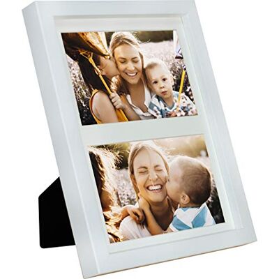 17 x 23 cm meervoudige fotolijst, fotogalerij met passe-partout en 2 foto-uitsparingen voor foto's van 10 x 15 cm, wit 17 x 23 cm meervoudige fotolijst, fotogalerij met passe-partout en 2 foto-uitsparingen voor foto's van 10 x 15 cm, wit