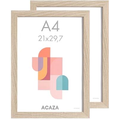 ACAZA Set van 2 fotolijsten 21 x 29,7 cm, DIN A4, MDF-hout en acrylglas, voor foto's, posters en puzzels, wanddecoratie, portret en landschap, licht eiken ACAZA Set van 2 fotolijsten 21 x 29,7 cm, DIN A4, MDF-hout en acrylglas, voor foto's, posters en puzzels, wanddecoratie, portret en landschap, licht eiken