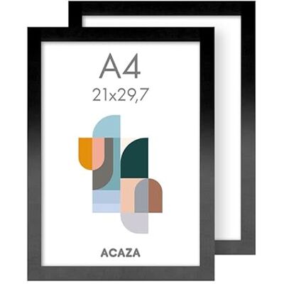 ACAZA Fotolijsten, 21 x 29,7 cm, DIN A4, MDF-hout en acrylglas, voor foto's, posters en puzzels, wanddecoratie, portret en landschap, zwart, 2 stuks ACAZA Fotolijsten, 21 x 29,7 cm, DIN A4, MDF-hout en acrylglas, voor foto's, posters en puzzels, wanddecoratie, portret en landschap, zwart, 2 stuks