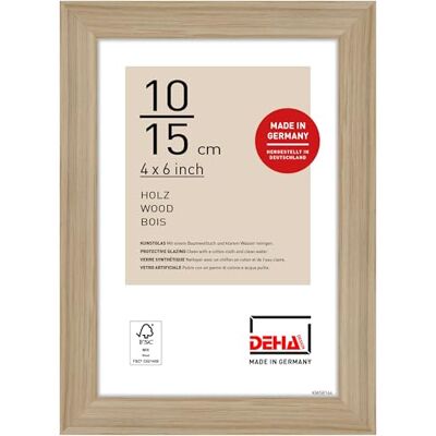 DEHA Design Fotolijst 10 x 15 cm, hout, eiken, fotolijst voor poserin liggend en staand formaat, kunstglas, fontana DEHA Design Fotolijst 10 x 15 cm, hout, eiken, fotolijst voor poserin liggend en staand formaat, kunstglas, fontana