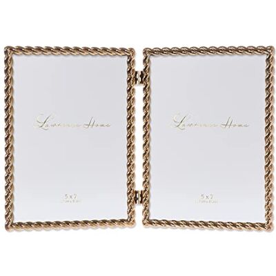Lawrence Frames Dubbel gegoten metalen scharnierende fotolijst 12,7 x 17,8 cm, gouden touwpatroon Lawrence Frames Dubbel gegoten metalen scharnierende fotolijst 12,7 x 17,8 cm, gouden touwpatroon