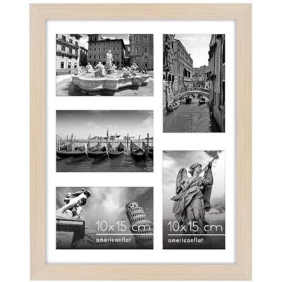 Americanflat Fotolijst 10 x 15 cm van licht hout – lijst 28 x 36 cm zonder passe-partout of met passe-partout voor vijf foto's 15 x 10 cm met schokbestendig glas Americanflat Fotolijst 10 x 15 cm van licht hout – lijst 28 x 36 cm zonder passe-partout of met passe-partout voor vijf foto's 15 x 10 cm met schokbestendig glas