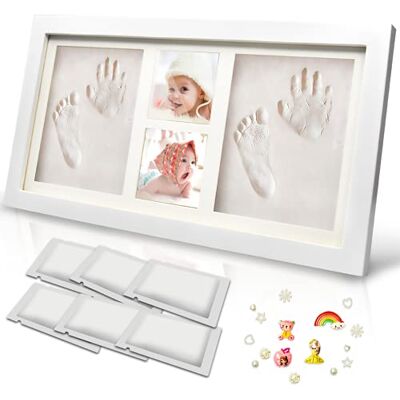 TENQUAN Fotolijstset voor babyhanden en voetafdrukken met 6 kleipakketten, onvergetelijke herinnering voor pasgeborenen, babyshowers, verjaardagscadeaus TENQUAN Fotolijstset voor babyhanden en voetafdrukken met 6 kleipakketten, onvergetelijke herinnering voor pasgeborenen, babyshowers, verjaardagscadeaus