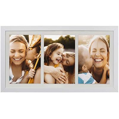 Fotolijst 18 x 35 cm voor drie foto's met passe-partout, 10 x 15 cm, wit, mdf-hout, modern, om op te hangen aan de muur of op de kast te plaatsen Fotolijst 18 x 35 cm voor drie foto's met passe-partout, 10 x 15 cm, wit, mdf-hout, modern, om op te hangen aan de muur of op de kast te plaatsen