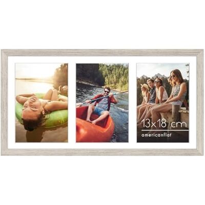 Americanflat Fotolijst 13 x 18 cm, drijfhout, frame 20 x 41 cm, zonder passe-partout of met passe-partout, voor drie foto's van 18 x 13 cm, met schokbestendig glas Americanflat Fotolijst 13 x 18 cm, drijfhout, frame 20 x 41 cm, zonder passe-partout of met passe-partout, voor drie foto's van 18 x 13 cm, met schokbestendig glas