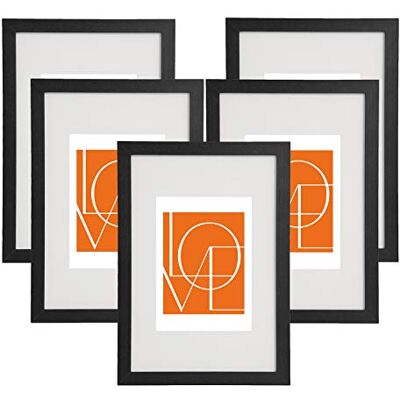 WOLTU Set van 5 houten fotolijsten, 30 x 45 cm, posterlijst met passe-partout, horizontaal of verticaal ophangen, wanddecoratie of tafel, zwart WOLTU Set van 5 houten fotolijsten, 30 x 45 cm, posterlijst met passe-partout, horizontaal of verticaal ophangen, wanddecoratie of tafel, zwart