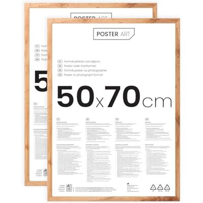 ART Set van 2 fotolijsten, 50 x 70 cm, van MDF en acrylglas, verticale of horizontale bevestiging, ideaal voor foto, poster of puzzel, 1000 stukjes, eiken lijst Wotan ART Set van 2 fotolijsten, 50 x 70 cm, van MDF en acrylglas, verticale of horizontale bevestiging, ideaal voor foto, poster of puzzel, 1000 stukjes, eiken lijst Wotan