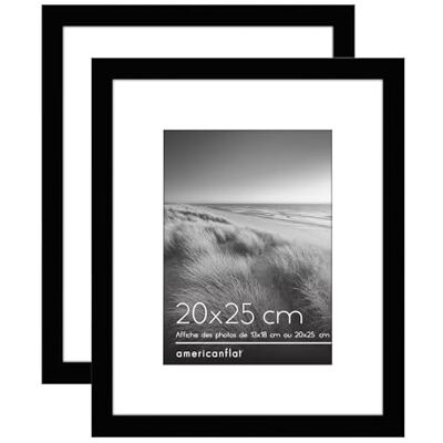 Americanflat Fotolijst 20 x 25 cm, zwart, fotolijst 13 x 18 cm met passe-partout of 25 x 20 cm zonder passe-partout, met gepolijst plexi, ezel en geïntegreerd ophangmateriaal, 2 stuks Americanflat Fotolijst 20 x 25 cm, zwart, fotolijst 13 x 18 cm met passe-partout of 25 x 20 cm zonder passe-partout, met gepolijst plexi, ezel en geïntegreerd ophangmateriaal, 2 stuks