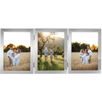 Hama Fotolijst 13 x 18 cm, 3 foto's, zilver, fluweel, om neer te zetten en op te hangen, staand en liggend formaat Hama Fotolijst 13 x 18 cm, 3 foto's, zilver, fluweel, om neer te zetten en op te hangen, staand en liggend formaat