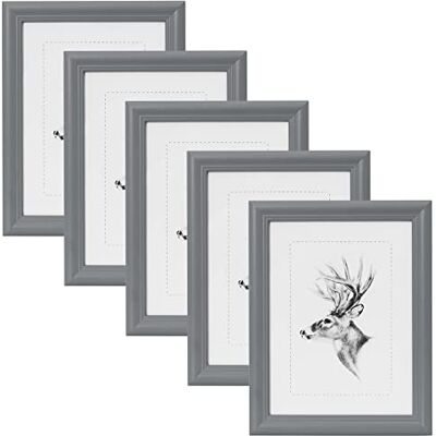 WOLTU Set van 5 fotolijsten, 20 x 30 cm, massief houten lijst met passe-partout, horizontaal of verticaal ophangen, wanddecoratie of tafel, grijs WOLTU Set van 5 fotolijsten, 20 x 30 cm, massief houten lijst met passe-partout, horizontaal of verticaal ophangen, wanddecoratie of tafel, grijs