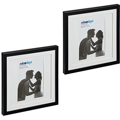 Relaxdays Fotolijsten, 25 x 25 cm, foto- en tekeningen, passe-partout, vierkant, voor muur en tafel, zwart, 2 stuks Relaxdays Fotolijsten, 25 x 25 cm, foto- en tekeningen, passe-partout, vierkant, voor muur en tafel, zwart, 2 stuks