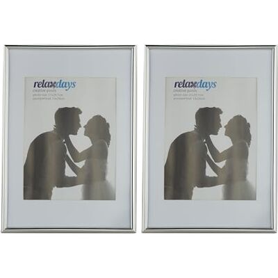 Relaxdays Set van 2 fotolijsten DIN A4 passe-partout 15x20 cm glasplaat fotolijst om neer te zetten en op te hangen, zilver Relaxdays Set van 2 fotolijsten DIN A4 passe-partout 15x20 cm glasplaat fotolijst om neer te zetten en op te hangen, zilver