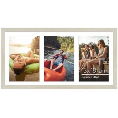 Americanflat Fotolijst 13 x 18 cm van licht hout, 20 x 41 cm, zonder passe-partout of met passe-partout voor drie foto's 18 x 13 cm, met schokbestendig glas Americanflat Fotolijst 13 x 18 cm van licht hout, 20 x 41 cm, zonder passe-partout of met passe-partout voor drie foto's 18 x 13 cm, met schokbestendig glas