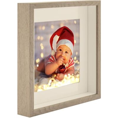 ART 28 x 28 cm 3D-fotolijst om te vullen, voor objecten, met glas / eiken en truffel ART 28 x 28 cm 3D-fotolijst om te vullen, voor objecten, met glas / eiken en truffel