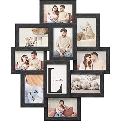 SONGMICS Fotolijst, wandbevestiging, voor 10 foto's van 10 x 15 cm foto's, MDF paneel, montage nodig, zwart RPF20BK SONGMICS Fotolijst, wandbevestiging, voor 10 foto's van 10 x 15 cm foto's, MDF paneel, montage nodig, zwart RPF20BK