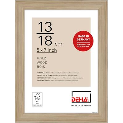 DEHA Design Fotolijst 13 x 18 cm, hout, eiken, fotolijst voor poserin liggend en staand formaat, kunstglas, Fontana DEHA Design Fotolijst 13 x 18 cm, hout, eiken, fotolijst voor poserin liggend en staand formaat, kunstglas, Fontana