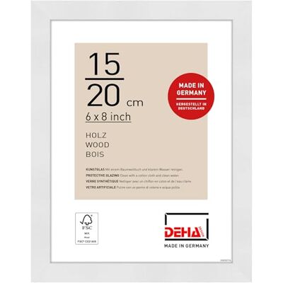 DEHA Design Fotolijst 15 x 20 cm, hout, wit, fotolijst voor poserin liggend en staand formaat, kunstglas, fontana DEHA Design Fotolijst 15 x 20 cm, hout, wit, fotolijst voor poserin liggend en staand formaat, kunstglas, fontana
