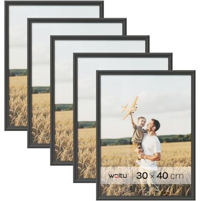 WOLTU Fotolijsten Artos Style 30 x 40 cm, houten lijst met glas, decoratie voor in huis, 5 stuks, zwart 9442-5 WOLTU Fotolijsten Artos Style 30 x 40 cm, houten lijst met glas, decoratie voor in huis, 5 stuks, zwart 9442-5