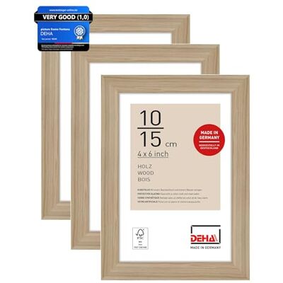 DEHA Design fotolijst 10 x 15 cm (set van 3) hout, eiken, fotolijst voor poserin liggend en staand formaat, kunstglas, Fontana DEHA Design fotolijst 10 x 15 cm (set van 3) hout, eiken, fotolijst voor poserin liggend en staand formaat, kunstglas, Fontana