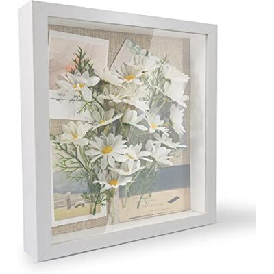 GraduationMall Wit diep 3D-frame met glas, 28 x 28 cm, schaduwboxframe met linnen achterkant, ideaal voor herinneringen/foto's/bloemen/medailles GraduationMall Wit diep 3D-frame met glas, 28 x 28 cm, schaduwboxframe met linnen achterkant, ideaal voor herinneringen/foto's/bloemen/medailles