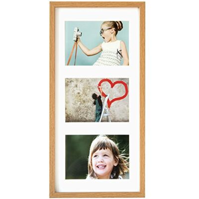 Fotolijst fotolijst, 23 x 50 cm, multifotolijst met passe-partout voor 3 foto's 13 x 18 cm, eiken Fotolijst fotolijst, 23 x 50 cm, multifotolijst met passe-partout voor 3 foto's 13 x 18 cm, eiken