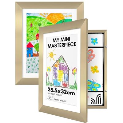 Americanflat Gouden fotolijst voor kindertekening, afmetingen: 21,6 x 28 cm, met passe-partout, 25,4 x 30,5 cm, zonder MDF en splintervrij gehard glas, horizontaal en verticaal, 2 stuks Americanflat Gouden fotolijst voor kindertekening, afmetingen: 21,6 x 28 cm, met passe-partout, 25,4 x 30,5 cm, zonder MDF en splintervrij gehard glas, horizontaal en verticaal, 2 stuks