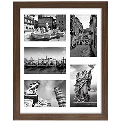 Americanflat Fotolijst 27,9 x 35,6 cm, walnoot, vijf openingen van 15 x 10 cm met onbreekbaar glas, collagelijst met meerdere openingen in horizontaal en verticaal formaat voor aan de muur Americanflat Fotolijst 27,9 x 35,6 cm, walnoot, vijf openingen van 15 x 10 cm met onbreekbaar glas, collagelijst met meerdere openingen in horizontaal en verticaal formaat voor aan de muur