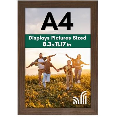 Americanflat Fotolijst A4 walnoot – MDF met onbreekbaar gepolijst glas, ezel en geïntegreerd ophangmateriaal – horizontaal en verticaal formaat voor muur en tafelblad – 21 x 29,7 cm Americanflat Fotolijst A4 walnoot – MDF met onbreekbaar gepolijst glas, ezel en geïntegreerd ophangmateriaal – horizontaal en verticaal formaat voor muur en tafelblad – 21 x 29,7 cm