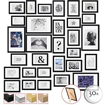 BOMOE Emotion Set van 30 Fotolijsten Houten Frames kunststof glas 10x 10,5x15cm / 15x 13x18cm / 5x 20x30cm Metalen Ophanging Standaard & Passepartout Zwart 10x10x15cm 15x13x18cm 5x20x30cm noir collages de photos décoration murale Cadre pêle-mêle mural m BOMOE Emotion Set van 30 Fotolijsten Houten Frames kunststof glas 10x 10,5x15cm / 15x 13x18cm / 5x 20x30cm Metalen Ophanging Standaard & Passepartout Zwart 10x10x15cm 15x13x18cm 5x20x30cm noir collages de photos décoration murale Cadre pêle-mêle mural m