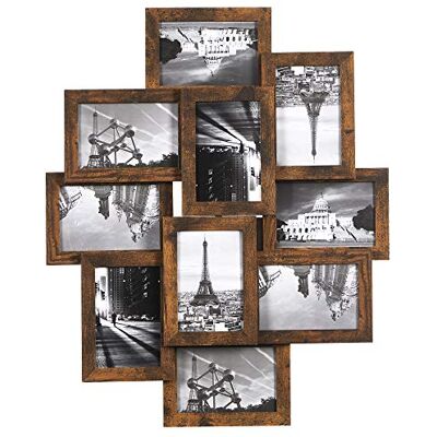 SONGMICS Fotolijst, wandbevestiging, voor 10 foto's van 10 x 15 cm foto's, MDF paneel, montage nodig, Rustiek Bruin, RPF020X01 SONGMICS Fotolijst, wandbevestiging, voor 10 foto's van 10 x 15 cm foto's, MDF paneel, montage nodig, Rustiek Bruin, RPF020X01