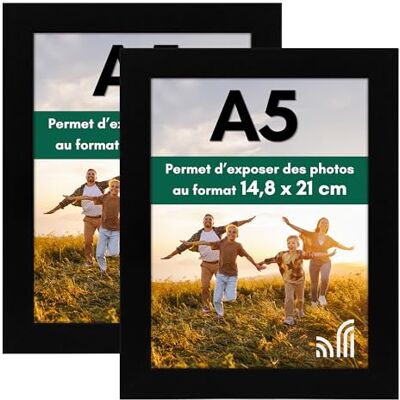Americanflat Fotolijst A5 zwart A5 MDF lijst met onbreekbaar gepolijst glas, ezel en geïntegreerd ophangmateriaal horizontaal en verticaal formaat voor muur en tafelblad Set van 2 Americanflat Fotolijst A5 zwart A5 MDF lijst met onbreekbaar gepolijst glas, ezel en geïntegreerd ophangmateriaal horizontaal en verticaal formaat voor muur en tafelblad Set van 2
