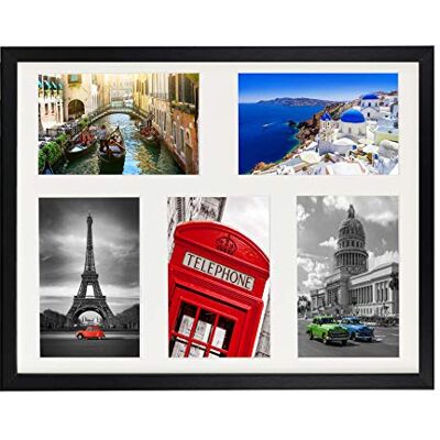 28 x 35 cm meervoudige fotolijst, fotogalerij met passe-partout en 5 foto-uitsparingen voor foto's 10 x 15 cm, zwart 28 x 35 cm meervoudige fotolijst, fotogalerij met passe-partout en 5 foto-uitsparingen voor foto's 10 x 15 cm, zwart