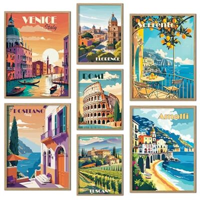 ART Set van 7 wandposters, houten lijst, XXL, wanddecoratie Robuust MDF-hout, voor woonkamer en slaapkamer, modern design, veiligheidsglas, eenvoudige wandmontage, robuust frame ART Set van 7 wandposters, houten lijst, XXL, wanddecoratie Robuust MDF-hout, voor woonkamer en slaapkamer, modern design, veiligheidsglas, eenvoudige wandmontage, robuust frame
