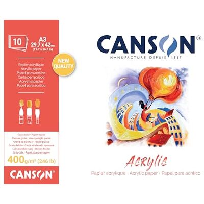 Canson Acryl, acrylpapier, korrel canvas, 400 g/m², vel, A3 29,7 x 42 cm, natuurlijk wit, 10 vellen Canson Acryl, acrylpapier, korrel canvas, 400 g/m², vel, A3 29,7 x 42 cm, natuurlijk wit, 10 vellen